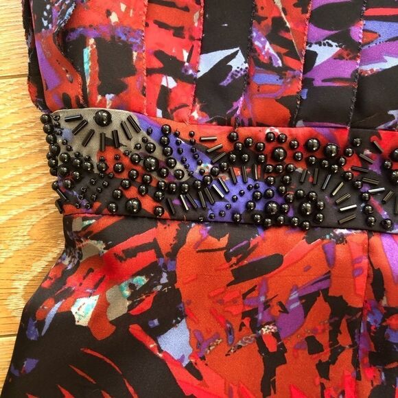 Nwt-Bcbg Splatter Paint Strapless Beaded Mini Dress - Picture 4 of 7